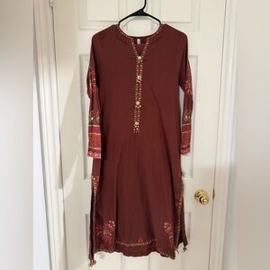 Elegant Brown Embroidered Dress